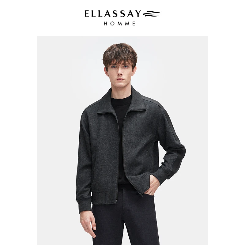 【含山羊绒 桑蚕丝】ELLASSAY歌力思秋新款羊毛夹克男|EME364W02900