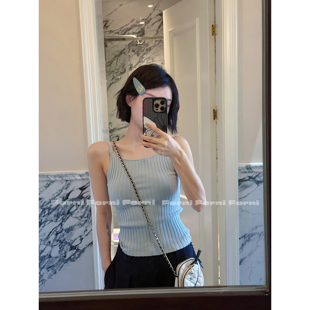 FORNI 海盐背心 基础款显瘦竖坑条遮副乳圆领修身吊带背心