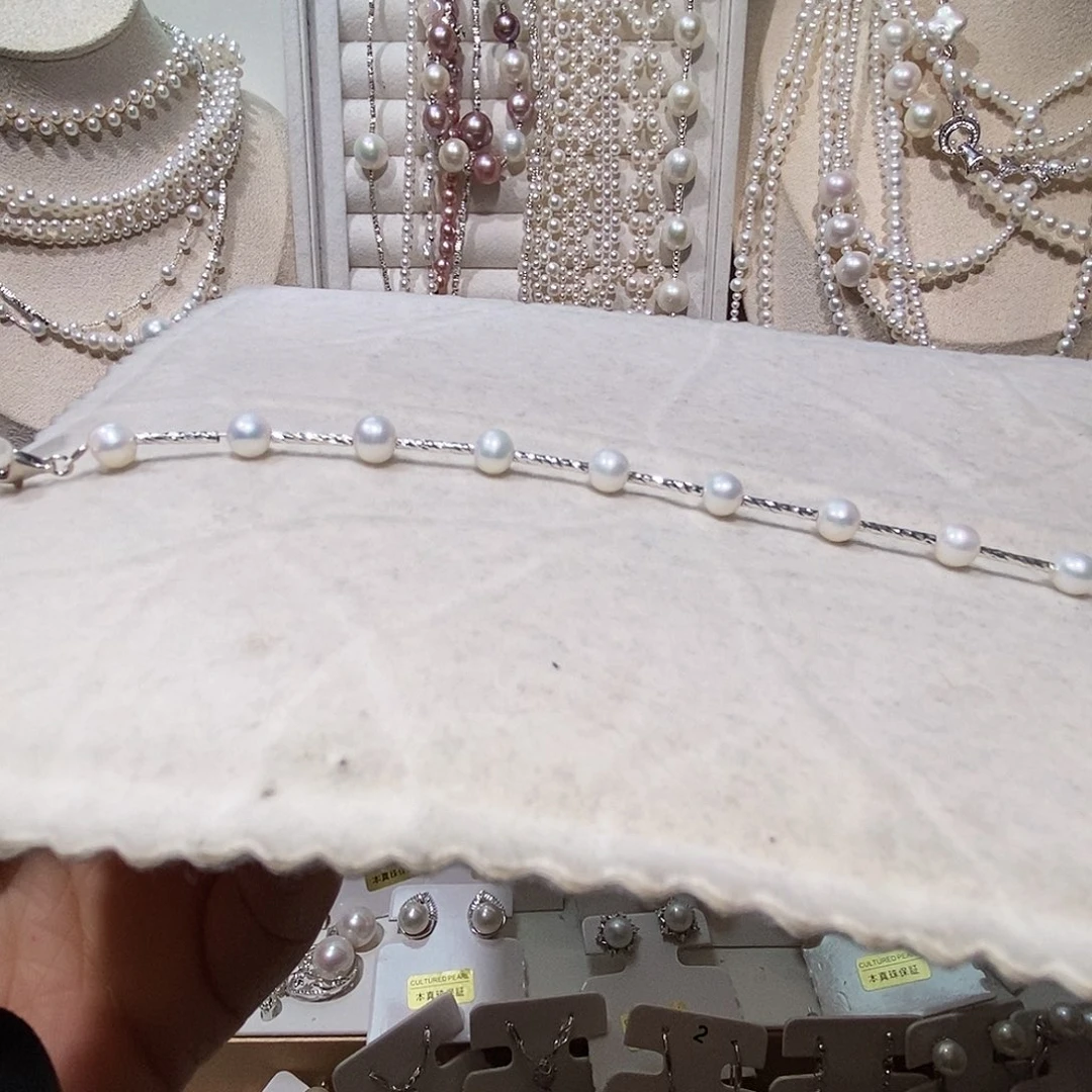 手链淡水珍珠银S925镶嵌炫彩设计手链