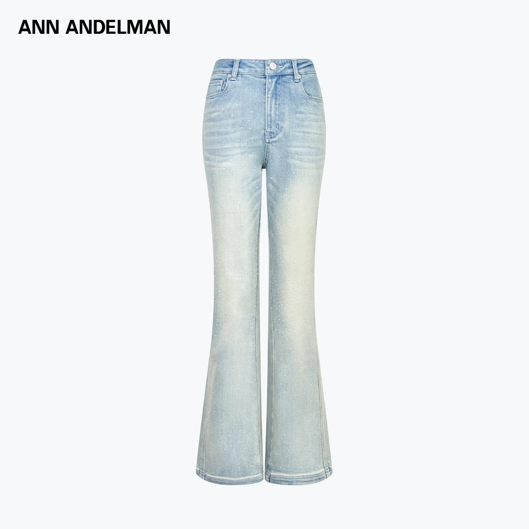 ANN ANDELMAN 26新款 时尚设计浅蓝色满天星烫钻复古水洗牛仔裤