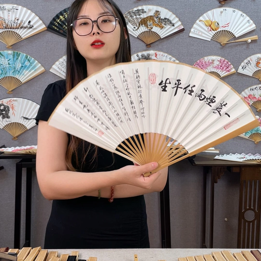 国画95寸玉竹-纯手绘-文玩扇骨（默认粘好）
