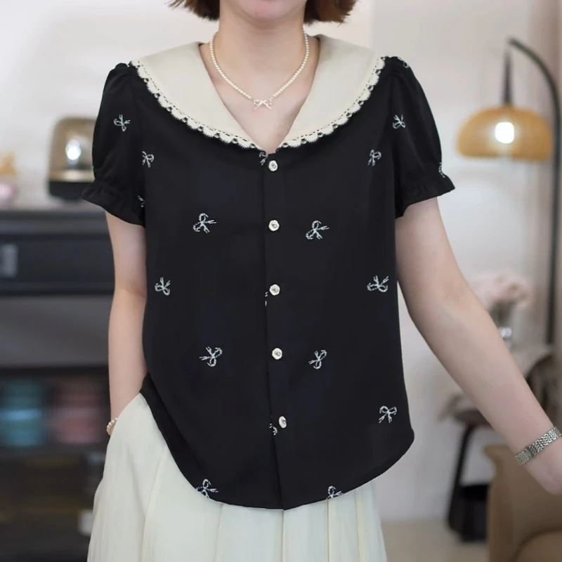 2025夏季新款设计感蝴蝶结透气减龄通勤衬衫上衣LK2504775