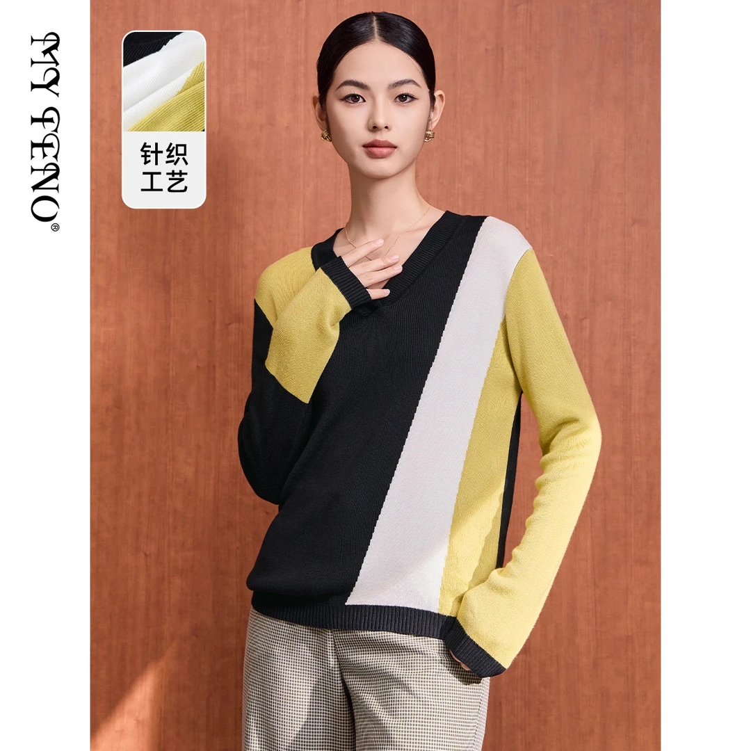 【马天奴】长袖时尚圆领拼接秋冬针织衫VDA430SWH0