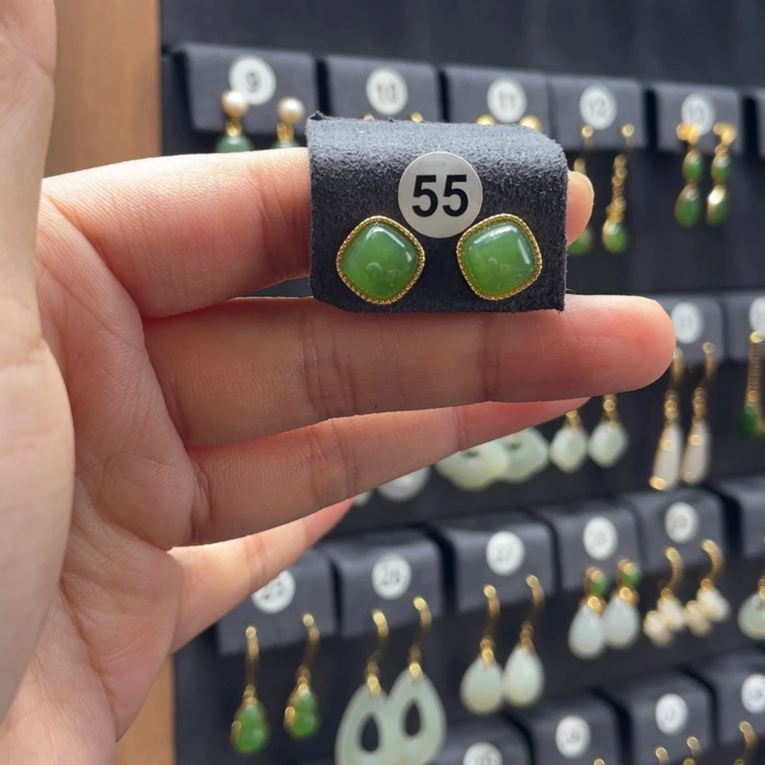 银S925镶嵌和田玉耳饰55