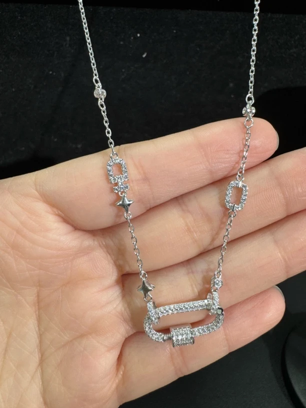 链子925银 S925回形螺旋针款百搭多用爱心可调节项链 55厘米