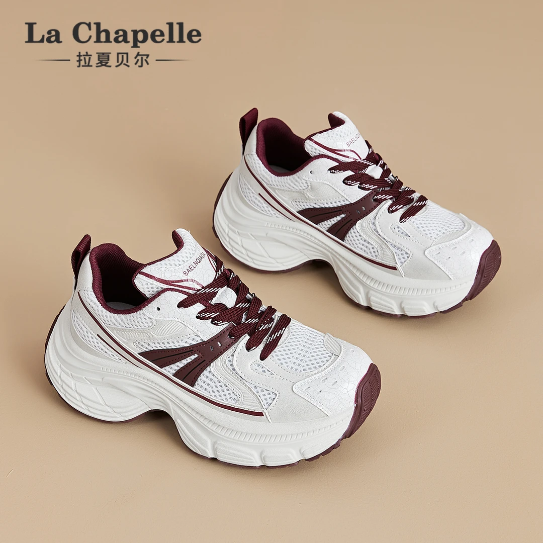 拉夏贝尔百搭时尚休闲运动鞋女秋季新款小个子透气厚底增高老爹鞋