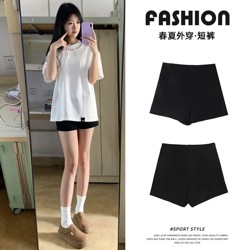 黑色西装短裤女春夏季2025新款外穿高腰显瘦a字休闲辣妹打底热裤