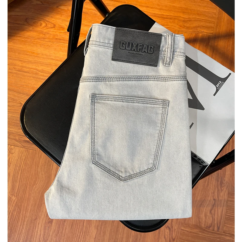 高级感磨白灰男士轻奢牛仔裤潮流百搭九分裤夏季薄款修身小脚长裤