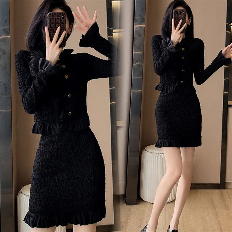 【店铺热销】法式时尚小香风套装裙女2025春秋新款盐系短裙包臀装两