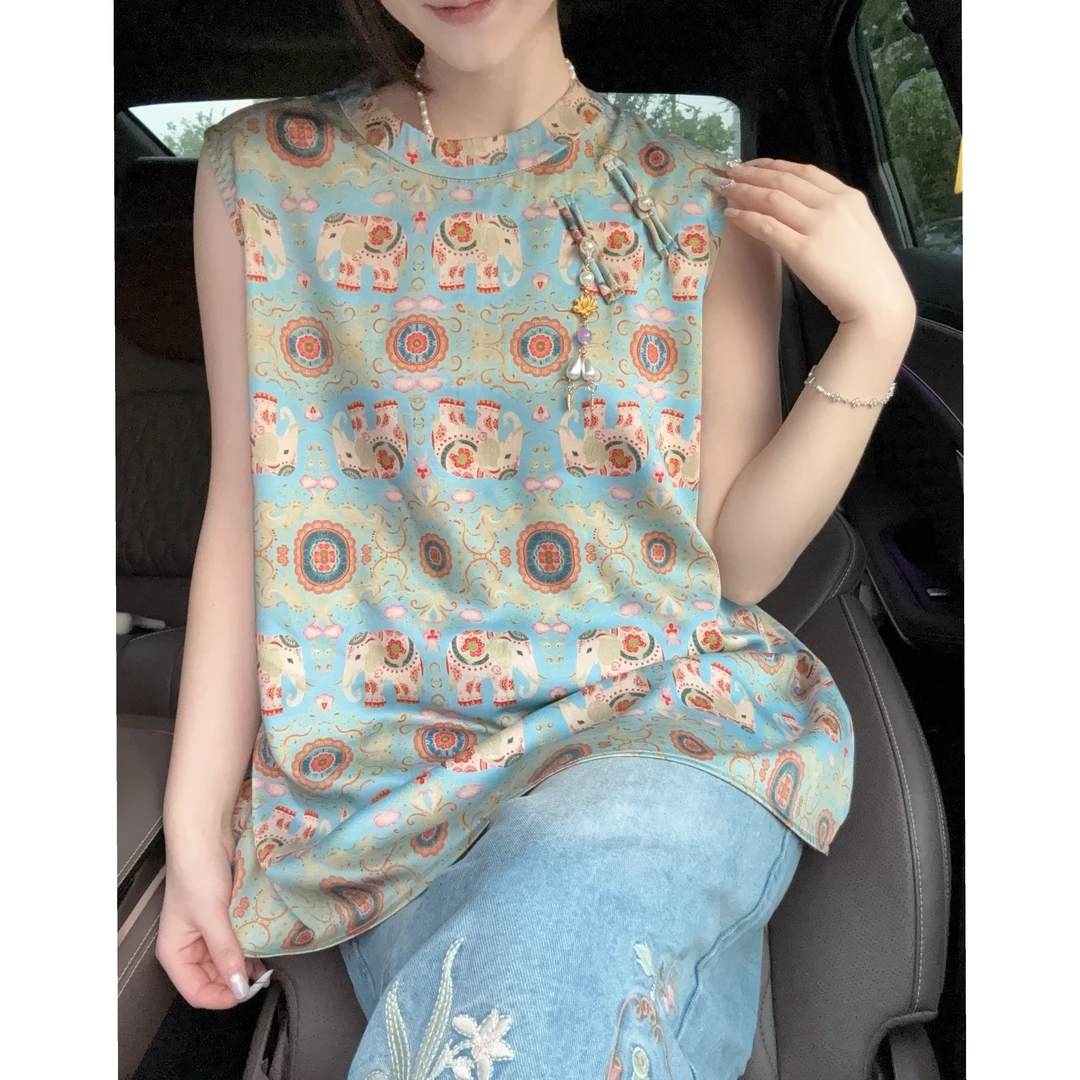 【木兮】夏季马甲老料无袖时尚重工薄款透气精致气质女装百搭