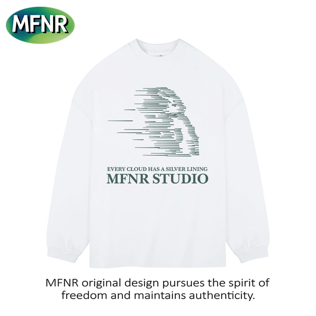 美式复古简约小众印花长袖T男女情侣百搭纯棉圆领秋季打底上衣ins