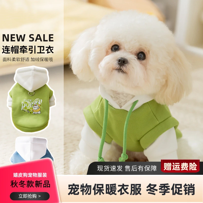 秋冬季狗狗加绒潮酷风猫咪连帽可爱卡通卫衣中小型犬宠物衣服