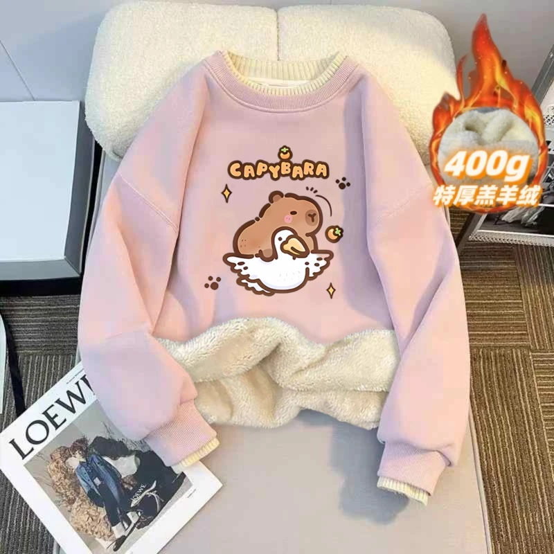 女童卫衣秋冬季加绒大童卡通加厚羊羔绒上衣女孩学生冬装打底衣服