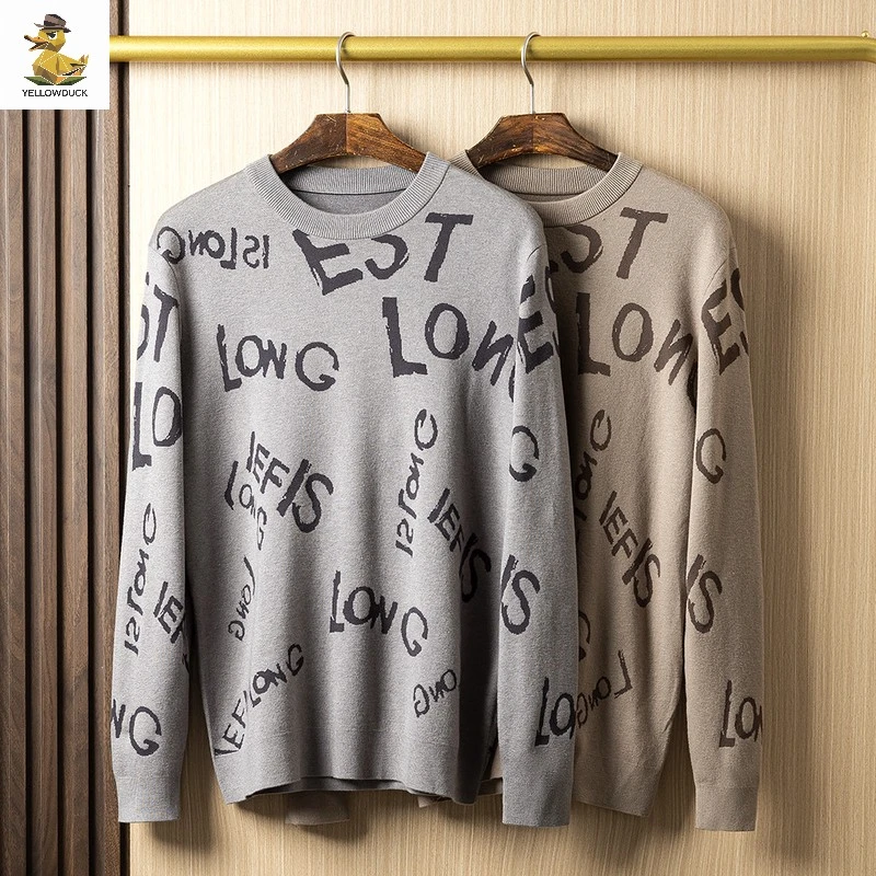 超柔糯很温润 外贸剪标绵羊毛圆领针织衫男秋冬保暖时尚提花毛衣