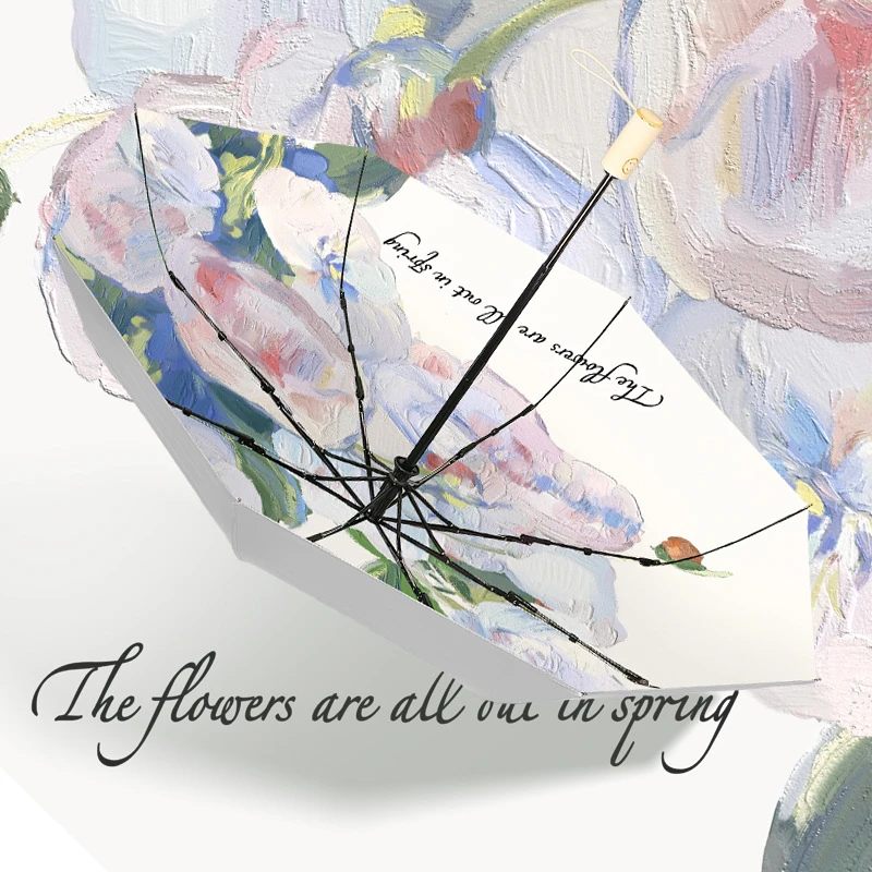 玫瑰钛银自动太阳伞女防晒紫外线晴雨两用ins口袋遮阳伞防风折叠