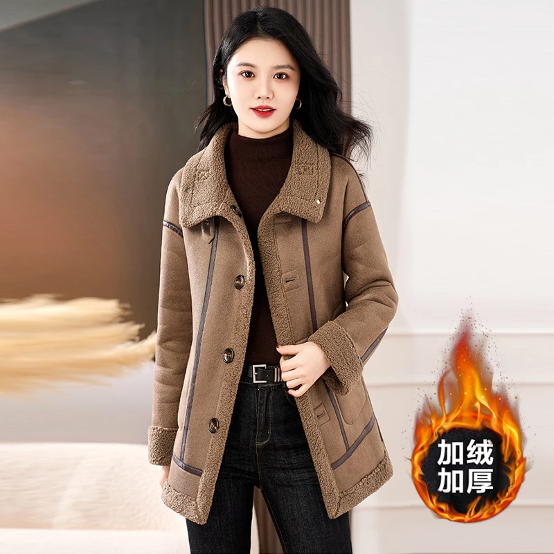 海宁两面穿厚外套女秋冬季欧货爆款洋气加绒加厚妈妈气质时尚大衣