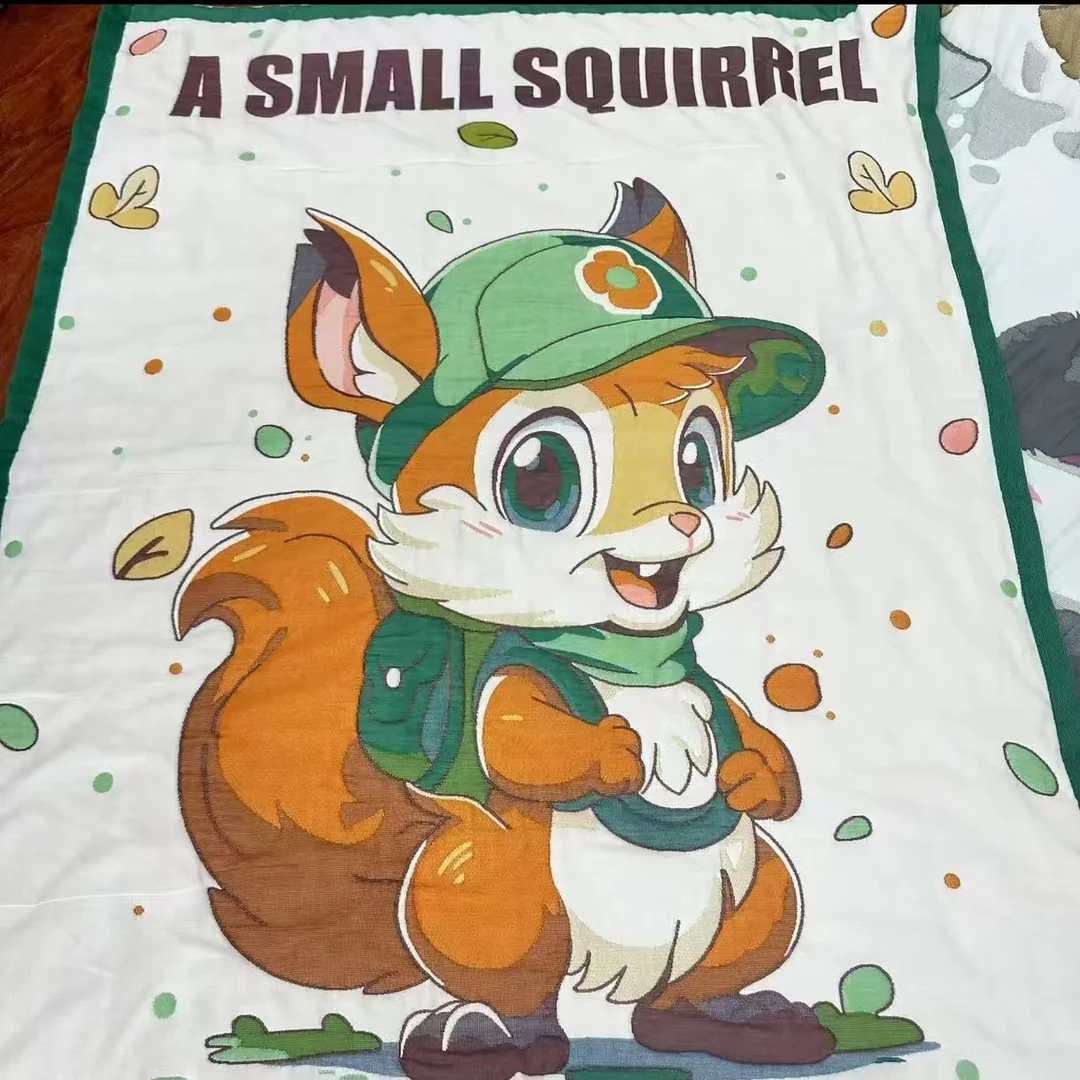 【小松鼠】120*150cm精品纯棉多层加厚纱布面包被