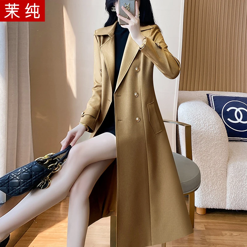 时尚洋气女2025新款卡其色长款西服大衣气质高端漂亮女装风衣外套