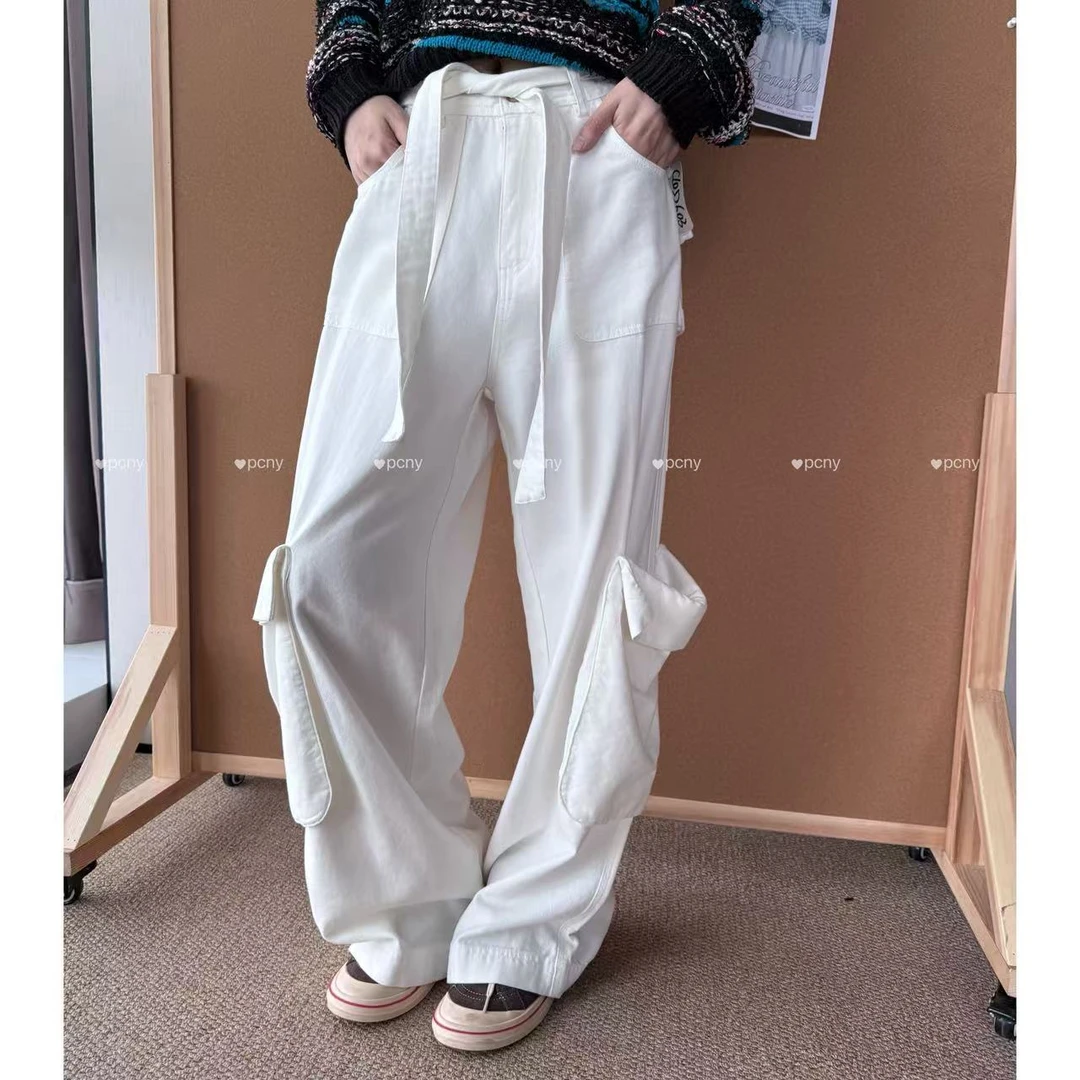 PCNY「雪砂刻度」不理理秋季新款小众女装时尚大口袋直筒休闲工装裤