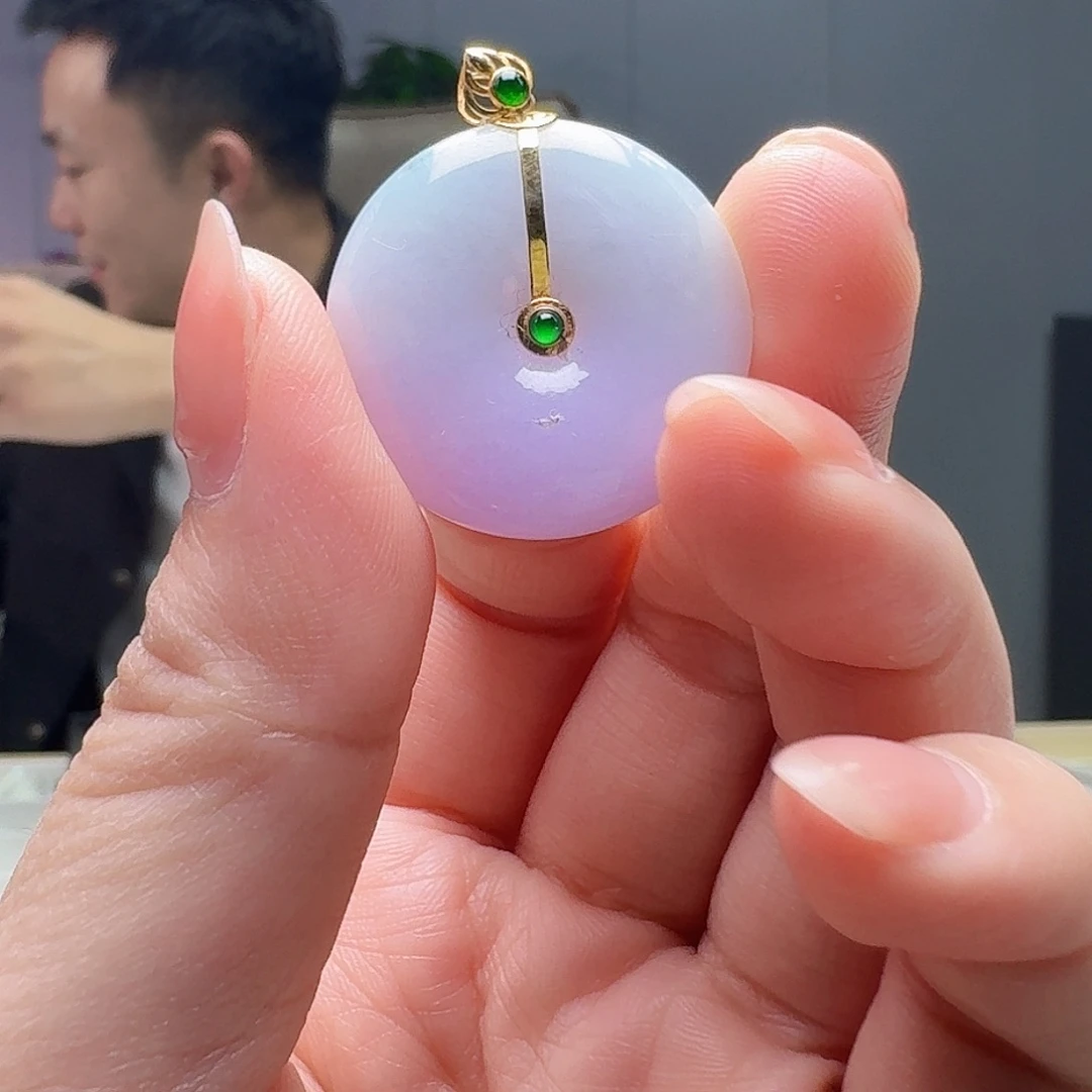 翡翠18K金镶嵌吊坠(不含链)天然