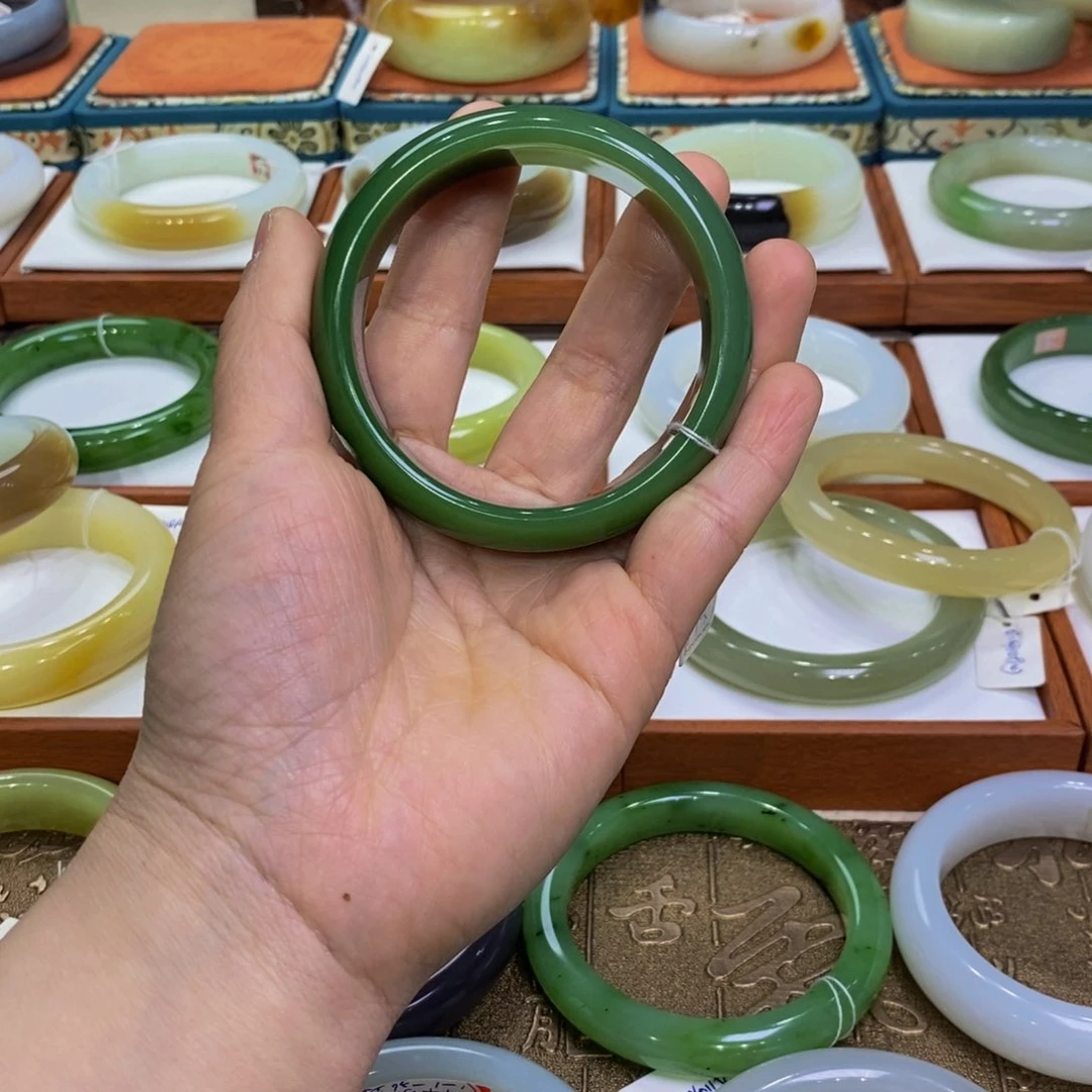 和田玉手镯未镶嵌俄料碧玉轮胎58.59