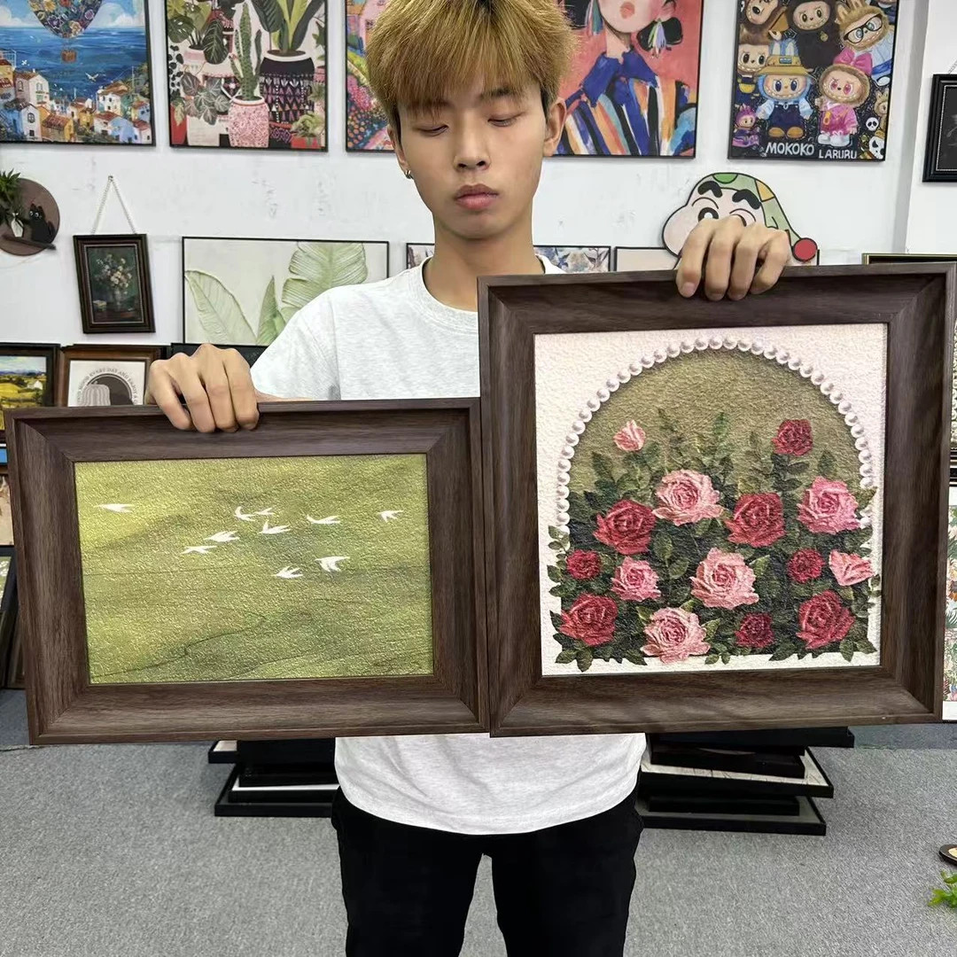 法式轻奢燕子花卉装饰画复古高级感适合卧室客厅玄关装饰3040