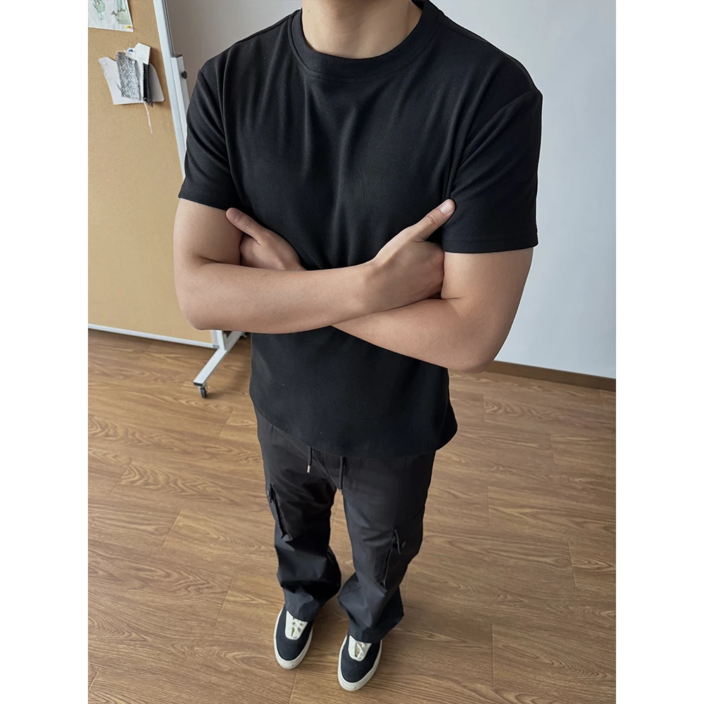 美式黑色正肩t恤男款重磅纯棉cleanfit小领口短袖索罗娜时尚百搭