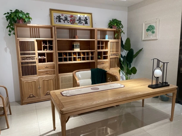 简约中式书房家具书桌沙发书椅茶室博古架展示柜干泡茶桌
