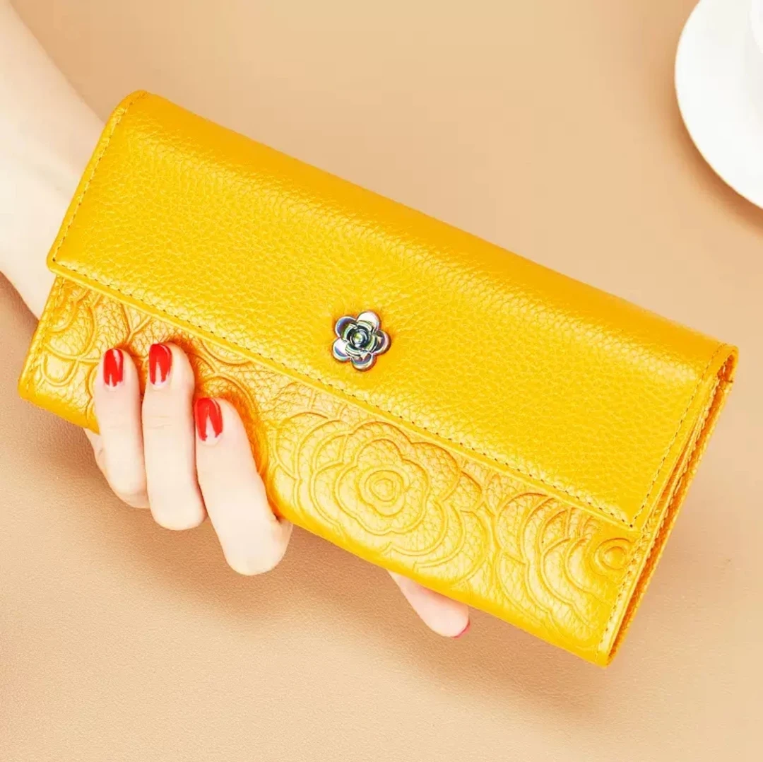 山茶花2025新款钱包女长款真皮高档头层牛皮大容量手拿包高级感