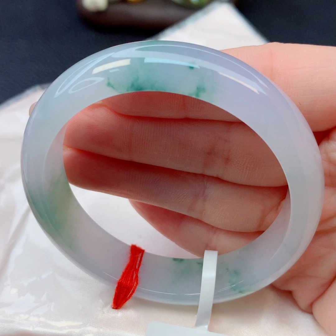 翡翠未镶嵌手镯52-53冰种起胶光莫奈花园飘花