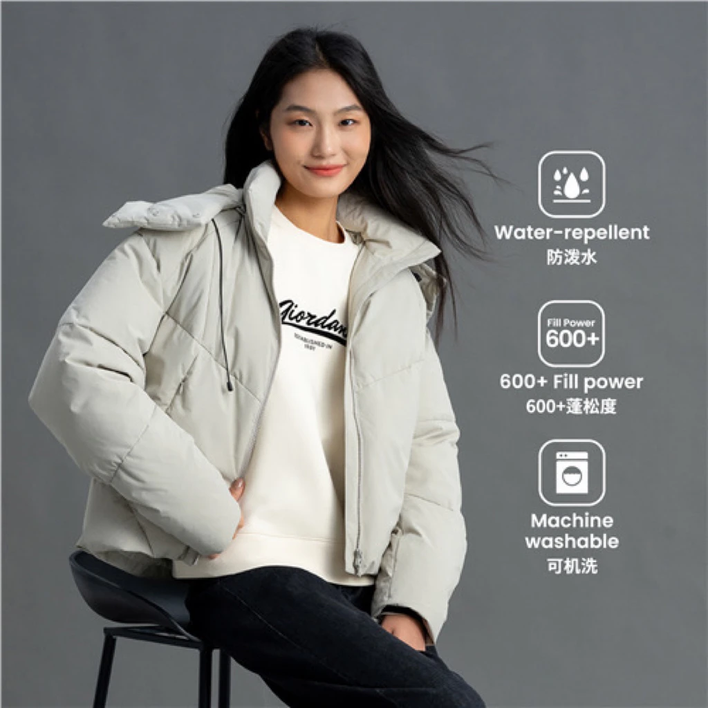 女装防风防泼水可机洗鸭绒防污羽绒连帽外套