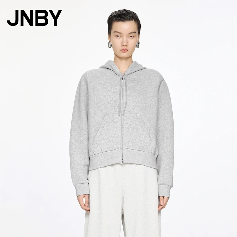 JNBY/江南布衣冬卫衣抽绳连帽开襟休闲简约通勤外套宽松5O0411470