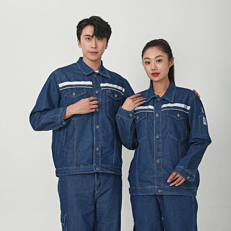 夏季防静电薄款牛仔工作服套装裤子纯棉耐磨透气建筑工地劳保服