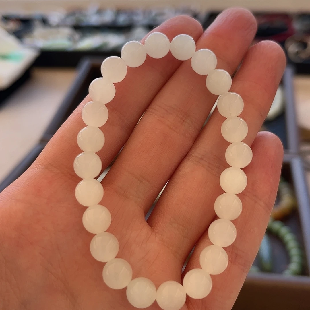 和田玉未镶嵌颈饰高冰白-8mm手串