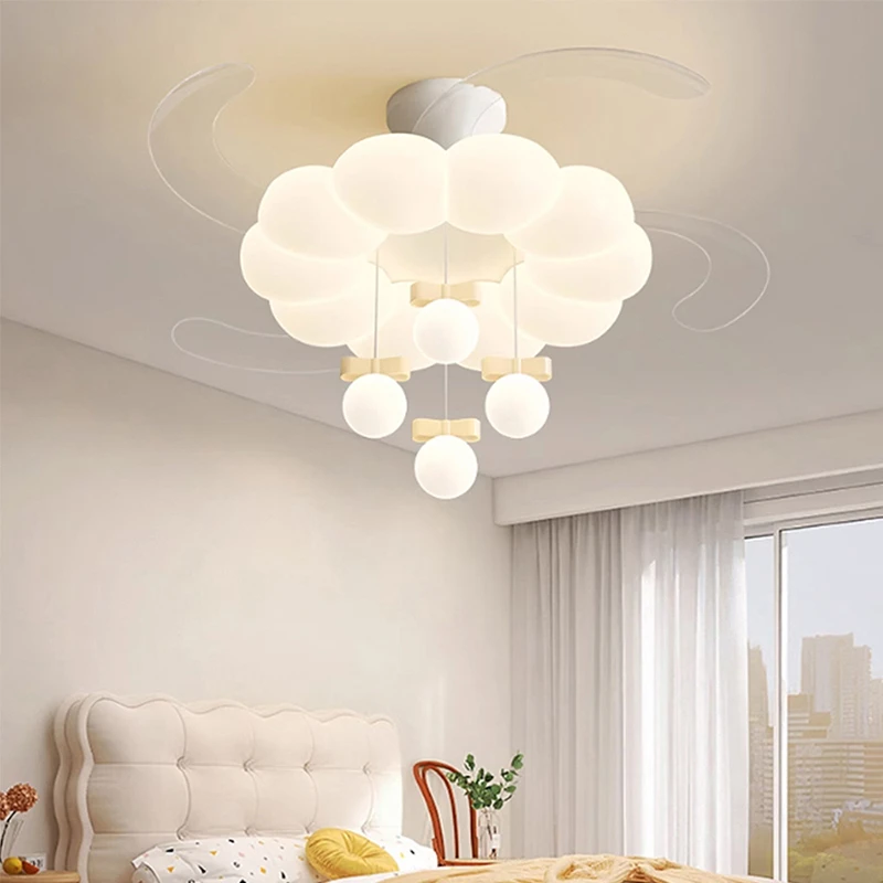 云朵风扇灯简约现代温馨浪漫房间隐形吊扇灯具2025新款创意卧室灯