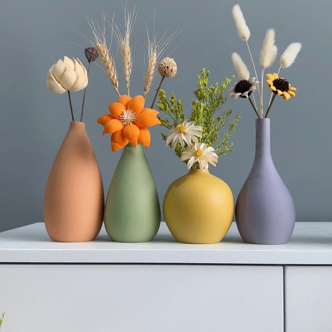 摆件陶瓷小花瓶摆件含花总高约20-30cm