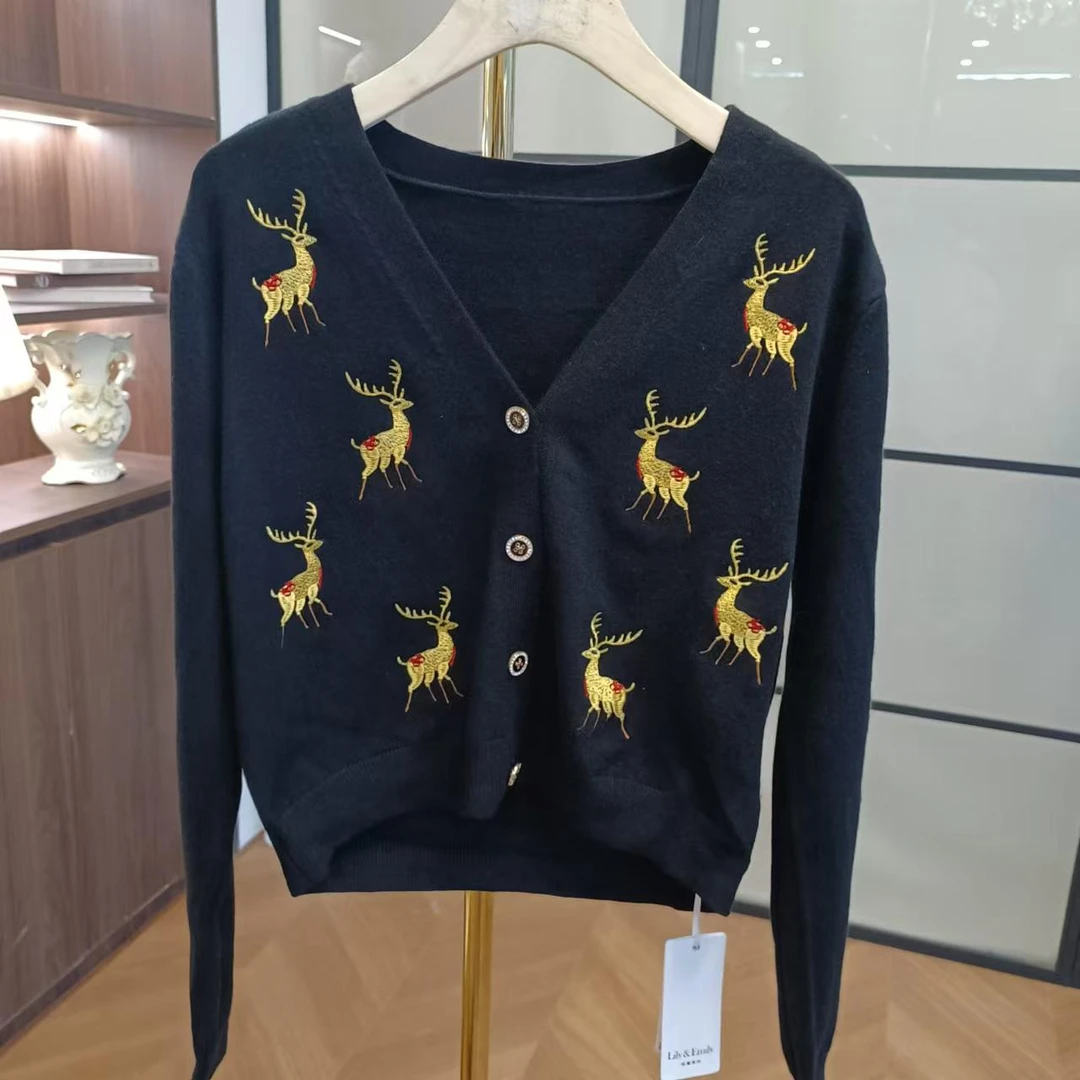 Z053一鹿有你秋冬新款时尚气质毛针织衫开衫