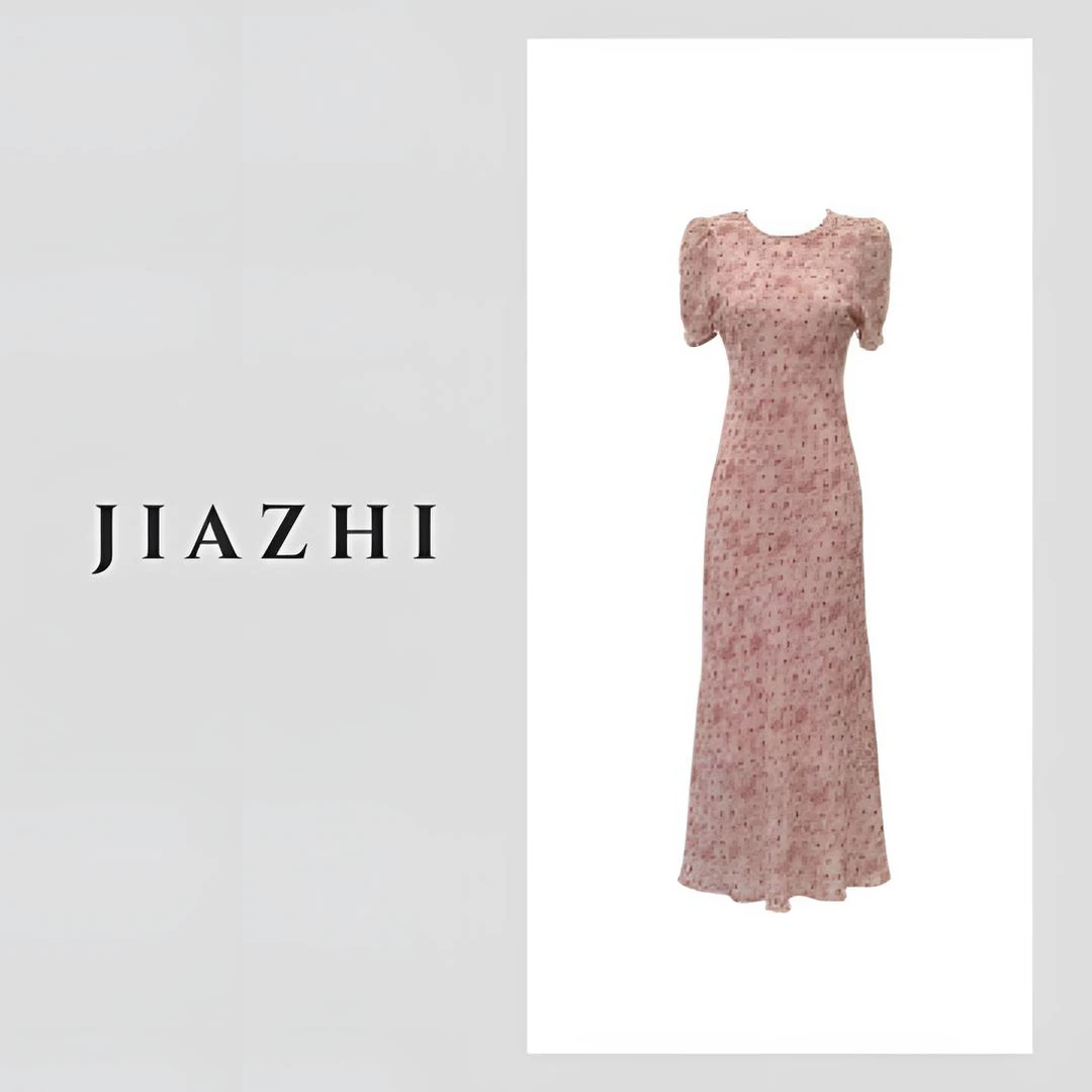 【粉雾画卷】45°斜裁渐变粉波点花卉连衣裙女夏法式浪漫气质长裙