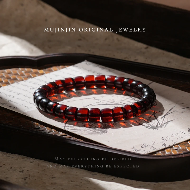 【木槿槿】天然琥珀血珀手串女款约8m算盘珠时尚饰品串珠手链QS3015