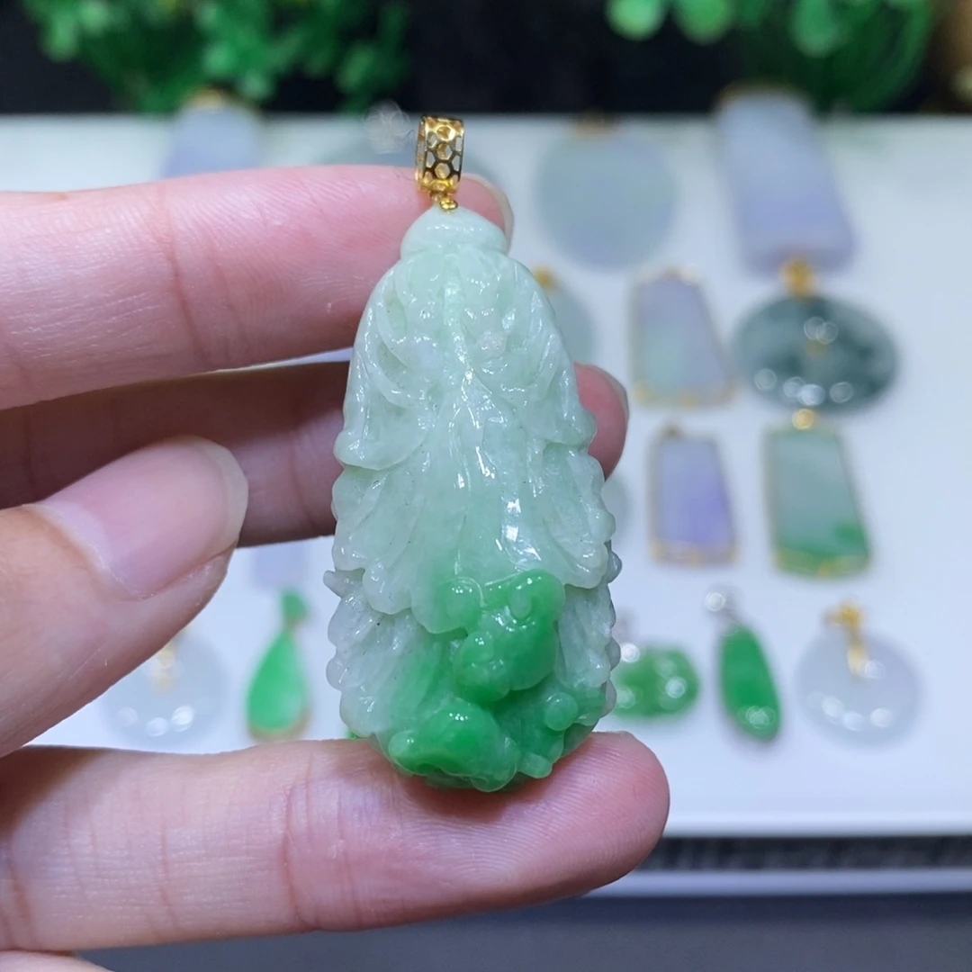 翡翠18K金镶嵌吊坠(不含链)