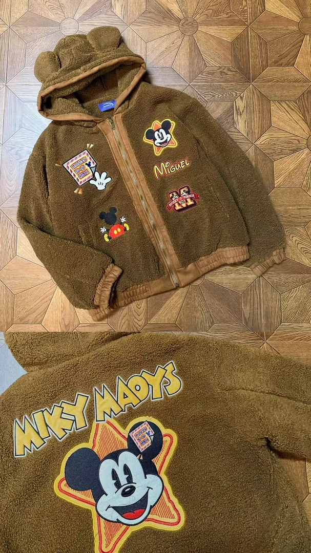 W6169【三甜】【棕色miki连帽羊毛羔外套】