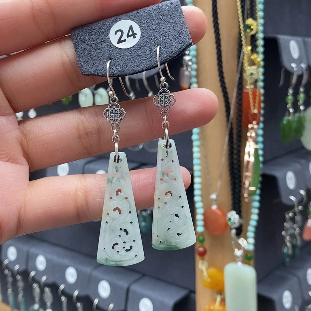 平***活翡翠银S925镶嵌耳饰