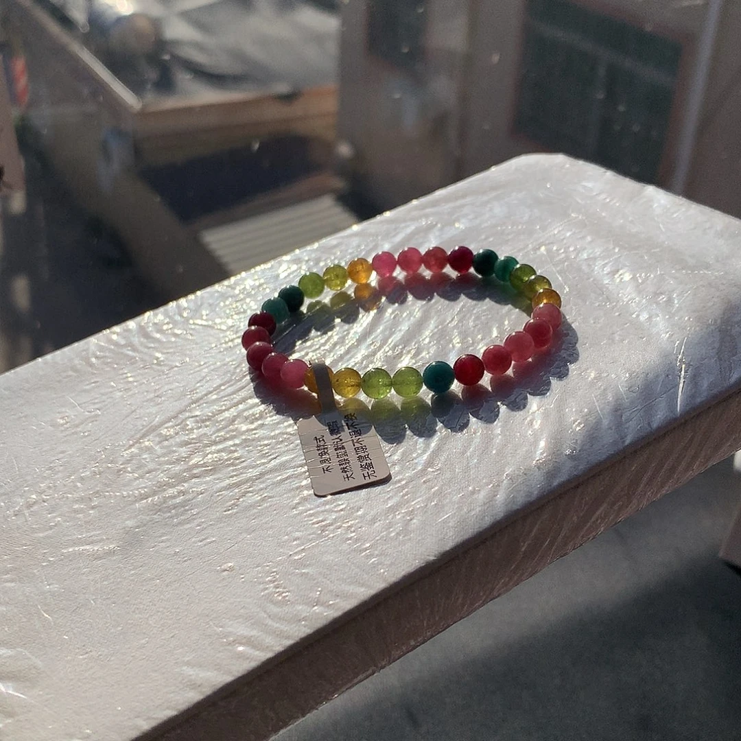 定制碧玺未镶嵌素圈油画彩虹不退换