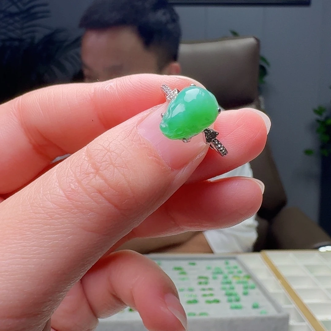 翡翠银S925镶嵌戒指天然