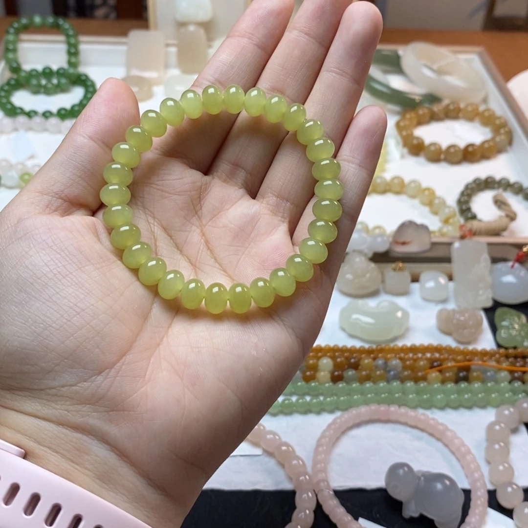 手链未镶嵌和田玉鸡油黄算盘珠