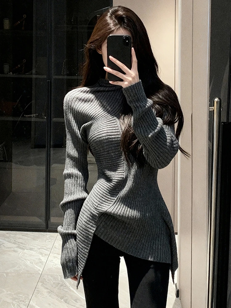 2025年冬季森林北同款灰色不规则毛衣气质高级感显瘦miu系针织衫