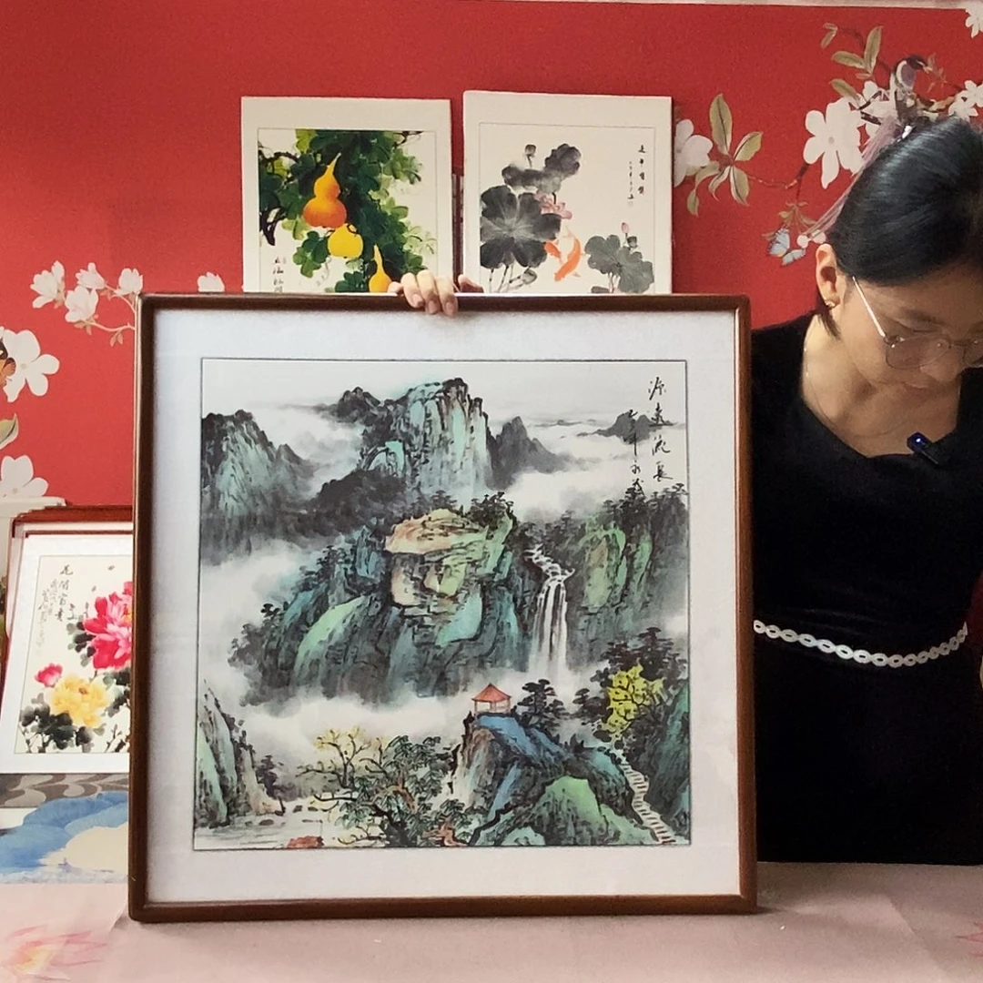 国画手写手绘带框包邮国画作品62✖️62