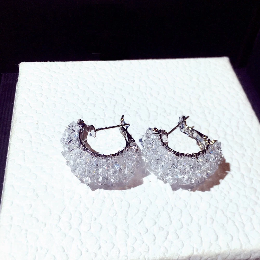 ES-285水晶串珠C型高级感个性独特银色百搭耳环