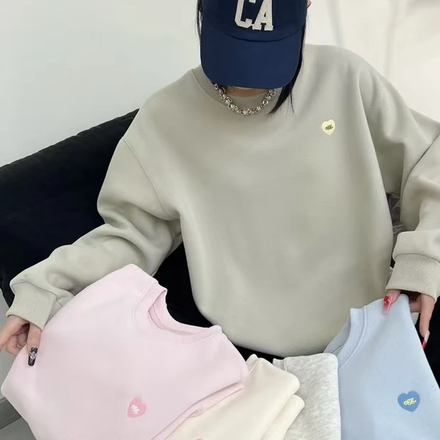 尾单圆领宽松显瘦爱心刺绣卫衣2539