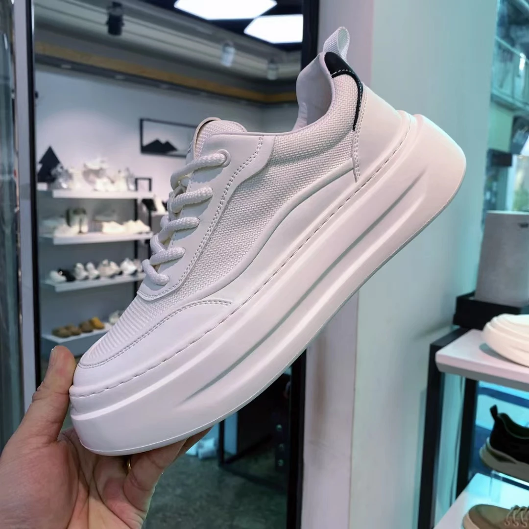 男鞋新款夏季透气板鞋小白鞋厚底网面鞋男士单网鞋时尚薄款休闲鞋